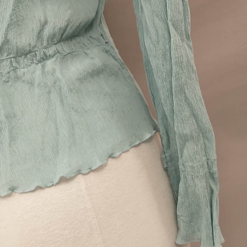 2 Silk Tops Aqua SS Peasant & Button Front Lon Slv - Picture 6 of 14